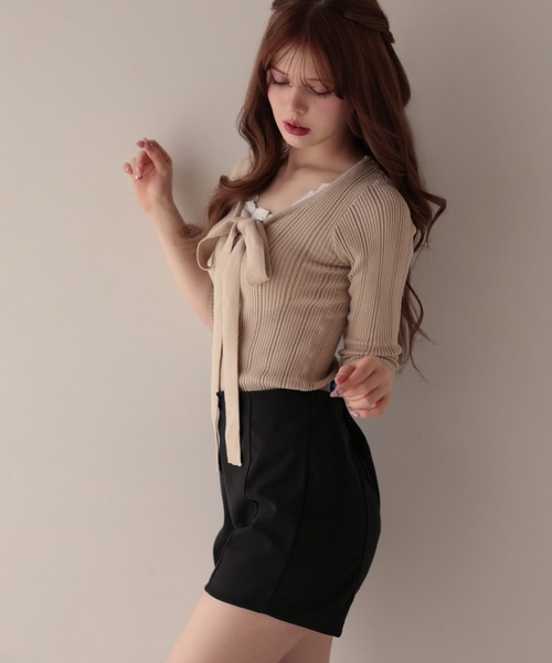 M DOLLY(エムドリー)の「Ribbon lace flora layered knit tops/リボンレースフローラ レイヤードニットトップス(ニット/セーター・レディース・ベージュ・S/M)」の6枚目の写真