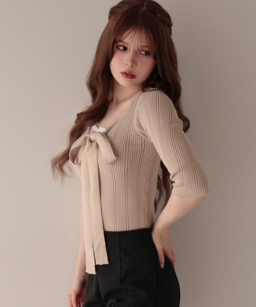 M DOLLY(エムドリー)の「Ribbon lace flora layered knit tops/リボンレースフローラ レイヤードニットトップス(ニット/セーター・レディース・ベージュ・S/M)」の7枚目の写真