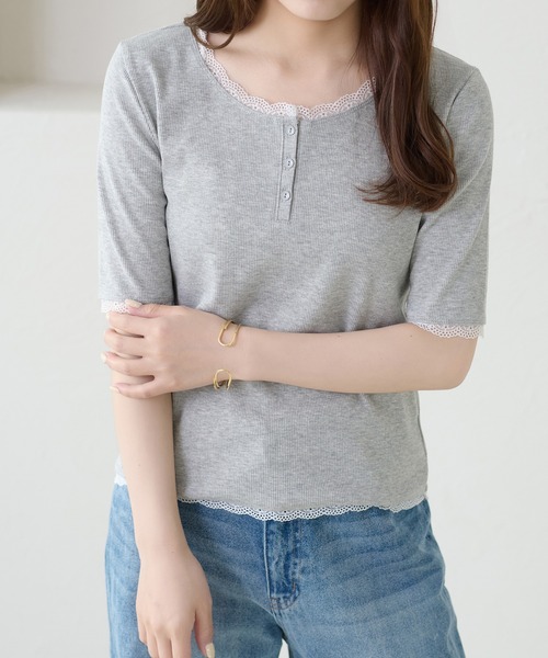 apres jour clair(アプレジュールクレア)の「【apres jour clair】アソートヘンリーネックトップス(Tシャツ/カットソー・レディース・ネイビー/アイボリー/杢グレー/ホワイト系その他2・フリー/X-LARGE)」の3枚目の写真