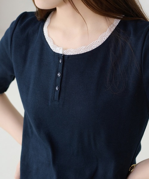 apres jour clair(アプレジュールクレア)の「【apres jour clair】アソートヘンリーネックトップス(Tシャツ/カットソー・レディース・ネイビー/アイボリー/杢グレー/ホワイト系その他2・フリー/X-LARGE)」の4枚目の写真