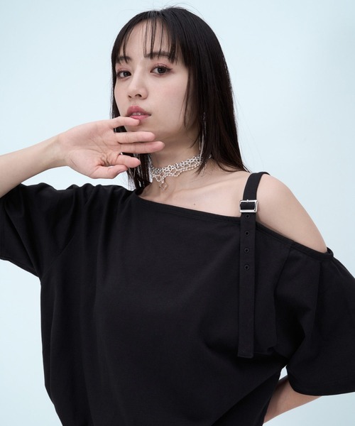 HARE（ハレ）の「ワンショルデザインビッグT(HARE)（Tシャツ/カットソー・レディース・パープル/ブラック・FREE）」の5枚目の写真