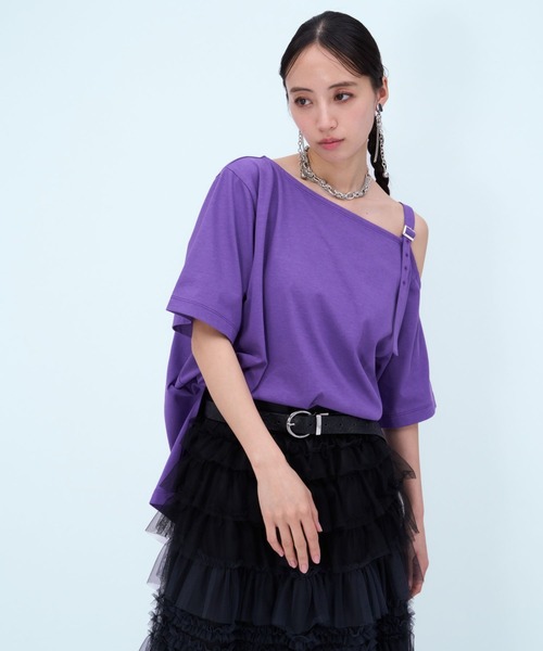 HARE（ハレ）の「ワンショルデザインビッグT(HARE)（Tシャツ/カットソー・レディース・パープル/ブラック・FREE）」の7枚目の写真