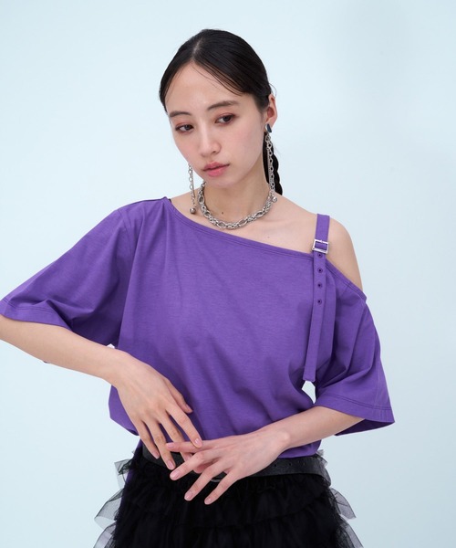 HARE（ハレ）の「ワンショルデザインビッグT(HARE)（Tシャツ/カットソー・レディース・パープル/ブラック・FREE）」の8枚目の写真
