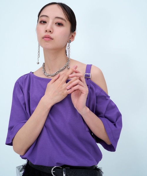 HARE（ハレ）の「ワンショルデザインビッグT(HARE)（Tシャツ/カットソー・レディース・パープル/ブラック・FREE）」の9枚目の写真