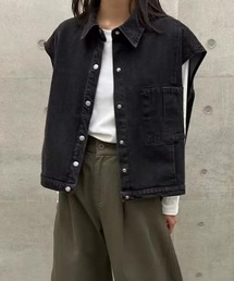 襟付き デニムベスト 前開き ルーズシルエット ショート