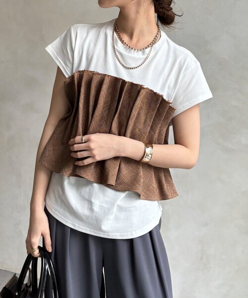DouDou(ドゥドゥ)の「【WEB限定】ビスチェ切替TEE(Tシャツ/カットソー・レディース・オフホワイト/ネイビー・FREE)」の2枚目の写真