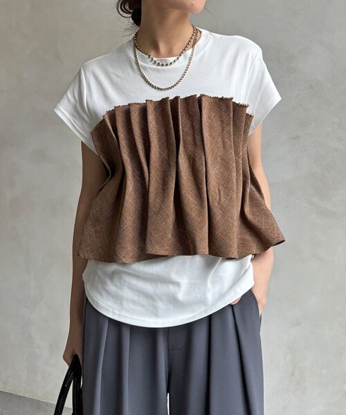 DouDou(ドゥドゥ)の「【WEB限定】ビスチェ切替TEE(Tシャツ/カットソー・レディース・オフホワイト/ネイビー・FREE)」の8枚目の写真