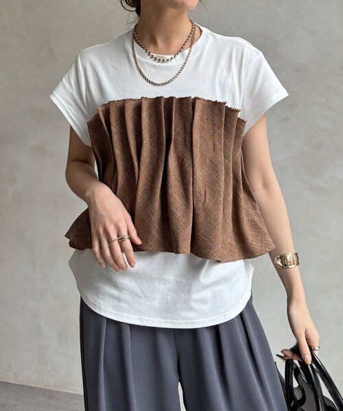DouDou(ドゥドゥ)の「【WEB限定】ビスチェ切替TEE(Tシャツ/カットソー・レディース・オフホワイト/ネイビー・FREE)」の9枚目の写真