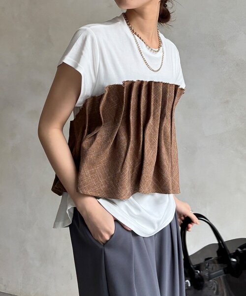 DouDou(ドゥドゥ)の「【WEB限定】ビスチェ切替TEE(Tシャツ/カットソー・レディース・オフホワイト/ネイビー・FREE)」の10枚目の写真