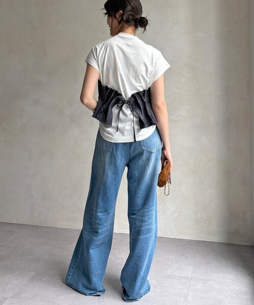 DouDou(ドゥドゥ)の「【WEB限定】ビスチェ切替TEE(Tシャツ/カットソー・レディース・オフホワイト/ネイビー・FREE)」の16枚目の写真