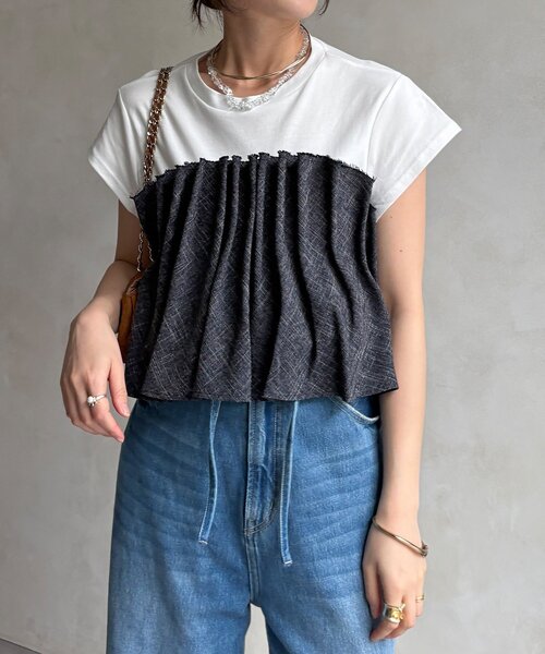 DouDou(ドゥドゥ)の「【WEB限定】ビスチェ切替TEE(Tシャツ/カットソー・レディース・オフホワイト/ネイビー・FREE)」の17枚目の写真