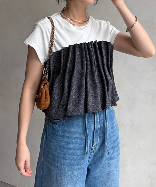 DouDou(ドゥドゥ)の「【WEB限定】ビスチェ切替TEE(Tシャツ/カットソー・レディース・オフホワイト/ネイビー・FREE)」の18枚目の写真