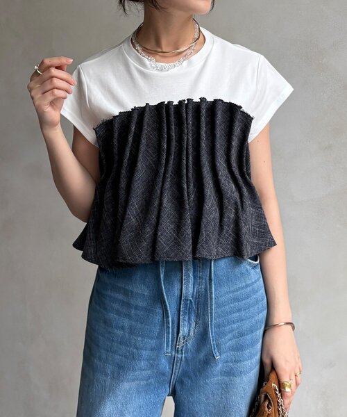 DouDou(ドゥドゥ)の「【WEB限定】ビスチェ切替TEE(Tシャツ/カットソー・レディース・オフホワイト/ネイビー・FREE)」の19枚目の写真