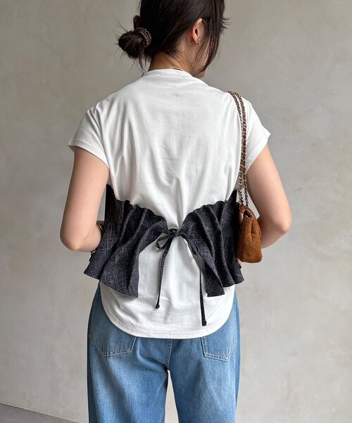 DouDou(ドゥドゥ)の「【WEB限定】ビスチェ切替TEE(Tシャツ/カットソー・レディース・オフホワイト/ネイビー・FREE)」の20枚目の写真