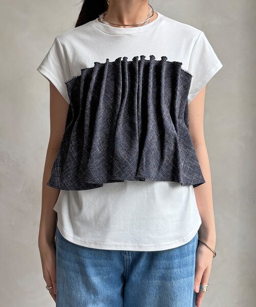 DouDou(ドゥドゥ)の「【WEB限定】ビスチェ切替TEE(Tシャツ/カットソー・レディース・オフホワイト/ネイビー・FREE)」の21枚目の写真