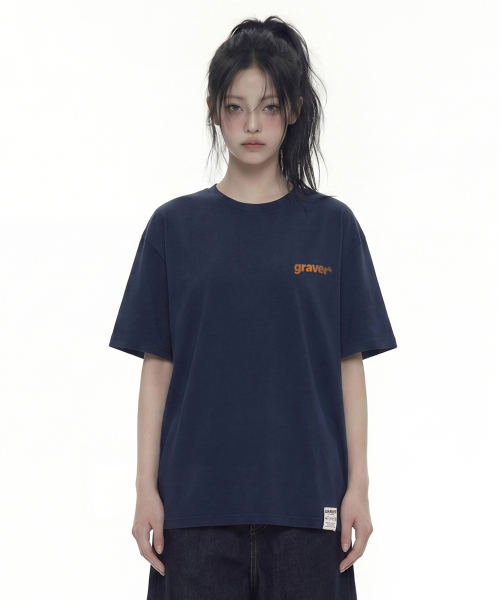 GRAVER（グレーバー）の「[ユニセックス]リブ半袖Tシャツ_ネイビー（Tシャツ/カットソー・レディース・ネイビー・SMALL/MEDIUM/LARGE）」の3枚目の写真