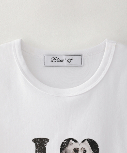 BLUESUNFLOWER（ブルーサンフラワー）の「アイラブキャットクロップTシャツ[ホワイト]（Tシャツ/カットソー・レディース・その他・FREE）」の4枚目の写真