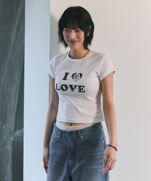 BLUESUNFLOWER（ブルーサンフラワー）の「アイラブキャットクロップTシャツ[ホワイト]（Tシャツ/カットソー・レディース・その他・FREE）」の5枚目の写真