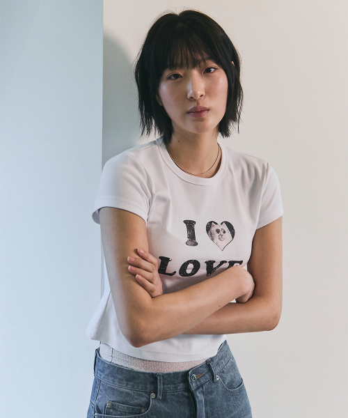 BLUESUNFLOWER（ブルーサンフラワー）の「アイラブキャットクロップTシャツ[ホワイト]（Tシャツ/カットソー・レディース・その他・FREE）」の6枚目の写真
