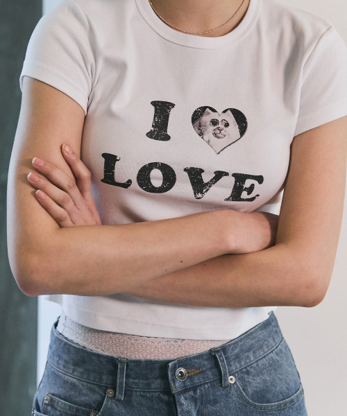 BLUESUNFLOWER（ブルーサンフラワー）の「アイラブキャットクロップTシャツ[ホワイト]（Tシャツ/カットソー・レディース・その他・FREE）」の7枚目の写真