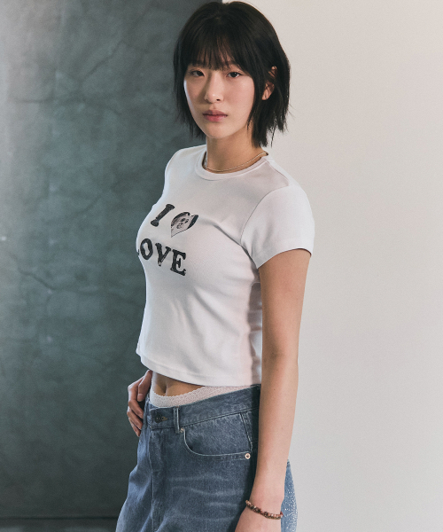BLUESUNFLOWER（ブルーサンフラワー）の「アイラブキャットクロップTシャツ[ホワイト]（Tシャツ/カットソー・レディース・その他・FREE）」の2枚目の写真