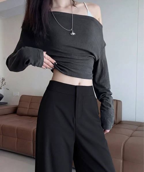 Miniministore(ミニミニストア)の「無地ロングパンツ レディース 微フレア(スラックス・レディース・ダークグレー/ベージュ/ストーン/カーキ/ブラック・M/L)」の8枚目の写真