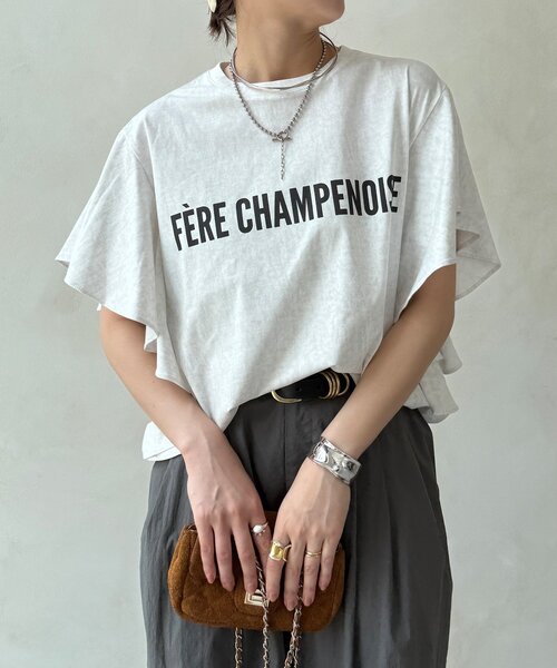 DouDou(ドゥドゥ)の「【WEB限定】ラッフルスリーブロゴTEE(Tシャツ/カットソー・レディース・ブラック/オフホワイト/ブラウン・FREE)」の9枚目の写真