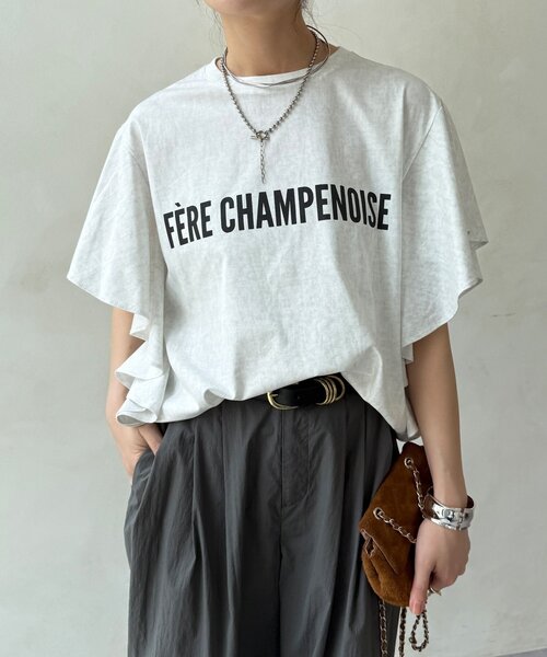 DouDou(ドゥドゥ)の「【WEB限定】ラッフルスリーブロゴTEE(Tシャツ/カットソー・レディース・ブラック/オフホワイト/ブラウン・FREE)」の10枚目の写真