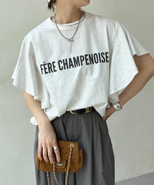 DouDou(ドゥドゥ)の「【WEB限定】ラッフルスリーブロゴTEE(Tシャツ/カットソー・レディース・ブラック/オフホワイト/ブラウン・FREE)」の11枚目の写真