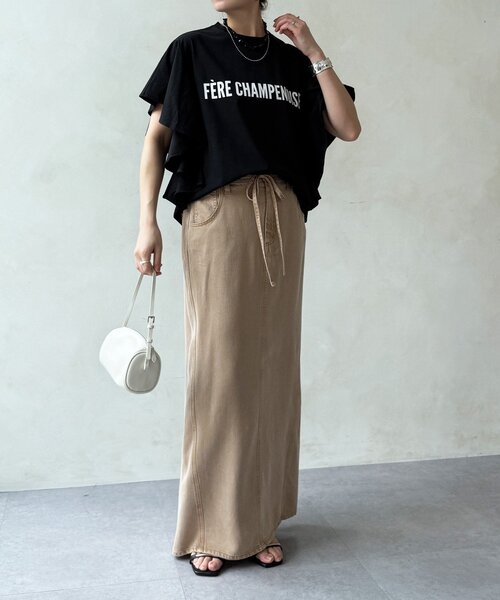 DouDou(ドゥドゥ)の「【WEB限定】ラッフルスリーブロゴTEE(Tシャツ/カットソー・レディース・ブラック/オフホワイト/ブラウン・FREE)」の15枚目の写真
