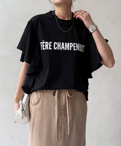 DouDou(ドゥドゥ)の「【WEB限定】ラッフルスリーブロゴTEE(Tシャツ/カットソー・レディース・ブラック/オフホワイト/ブラウン・FREE)」の18枚目の写真
