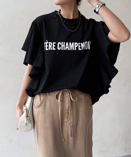 DouDou(ドゥドゥ)の「【WEB限定】ラッフルスリーブロゴTEE(Tシャツ/カットソー・レディース・ブラック/オフホワイト/ブラウン・FREE)」の19枚目の写真