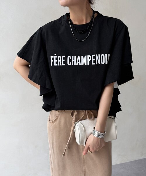 DouDou(ドゥドゥ)の「【WEB限定】ラッフルスリーブロゴTEE(Tシャツ/カットソー・レディース・ブラック/オフホワイト/ブラウン・FREE)」の20枚目の写真