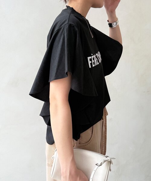 DouDou(ドゥドゥ)の「【WEB限定】ラッフルスリーブロゴTEE(Tシャツ/カットソー・レディース・ブラック/オフホワイト/ブラウン・FREE)」の21枚目の写真