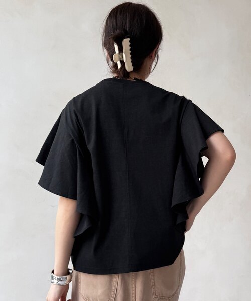 DouDou(ドゥドゥ)の「【WEB限定】ラッフルスリーブロゴTEE(Tシャツ/カットソー・レディース・ブラック/オフホワイト/ブラウン・FREE)」の22枚目の写真