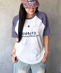 Tシャツ/カットソー（パープル/紫色系・ボーダー柄）ファッション通販