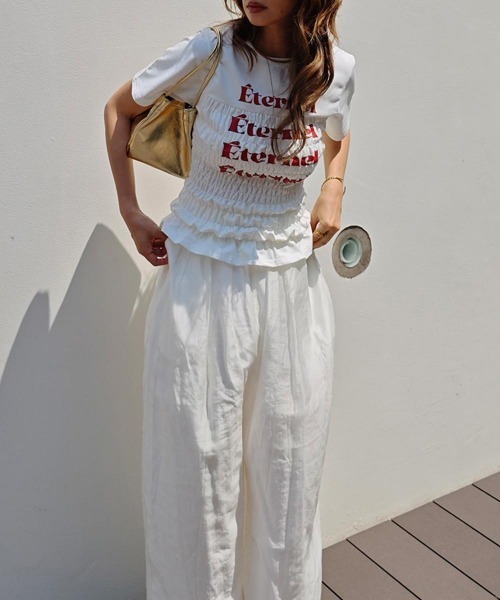 esutoreja（エストレジャ）の「シャーリングロゴTシャツ（Tシャツ/カットソー・レディース・ピンク/ホワイト/ブラック・FREE）」の5枚目の写真