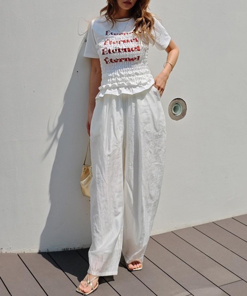 esutoreja（エストレジャ）の「シャーリングロゴTシャツ（Tシャツ/カットソー・レディース・ピンク/ホワイト/ブラック・FREE）」の6枚目の写真