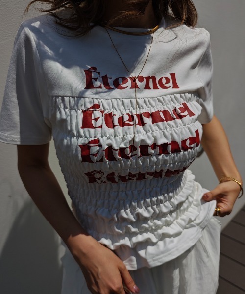 esutoreja（エストレジャ）の「シャーリングロゴTシャツ（Tシャツ/カットソー・レディース・ピンク/ホワイト/ブラック・FREE）」の7枚目の写真