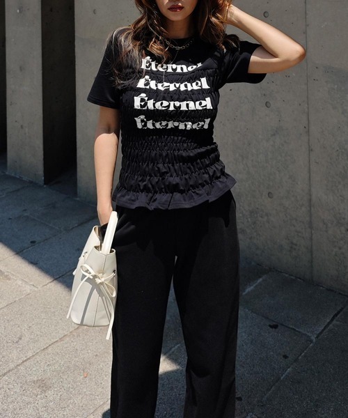 esutoreja（エストレジャ）の「シャーリングロゴTシャツ（Tシャツ/カットソー・レディース・ピンク/ホワイト/ブラック・FREE）」の10枚目の写真