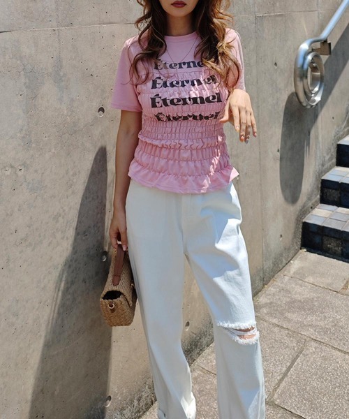 esutoreja（エストレジャ）の「シャーリングロゴTシャツ（Tシャツ/カットソー・レディース・ピンク/ホワイト/ブラック・FREE）」の13枚目の写真