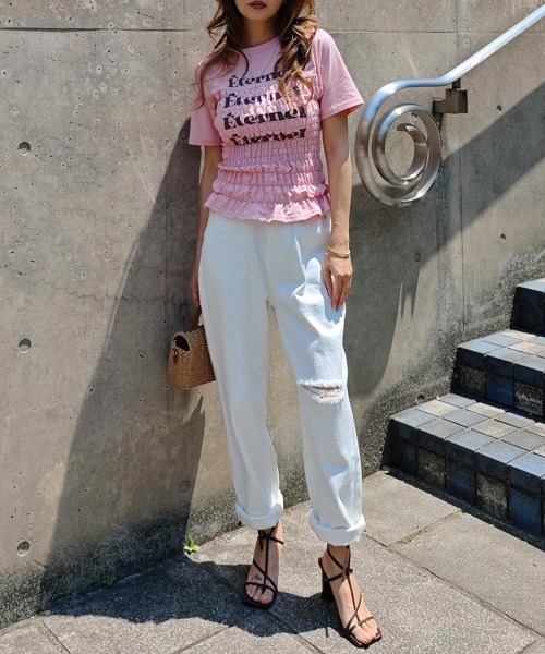 esutoreja（エストレジャ）の「シャーリングロゴTシャツ（Tシャツ/カットソー・レディース・ピンク/ホワイト/ブラック・FREE）」の14枚目の写真