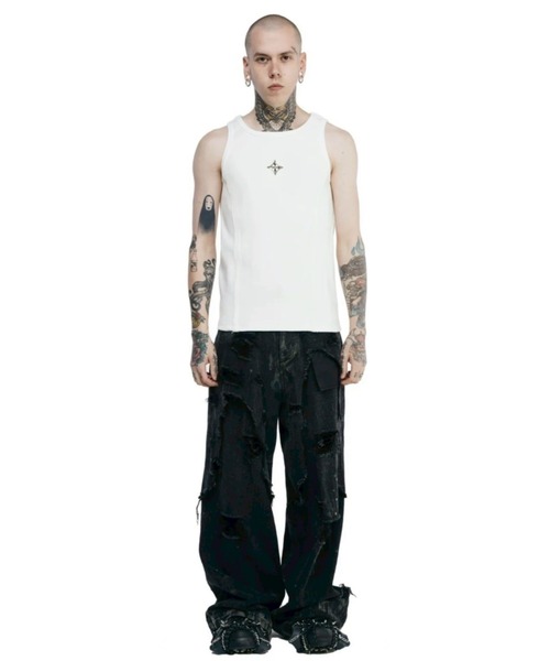 BLR BLUER(ビーエルアールブラー)の「【BLR BLUER】Logo Rivet Sleeveless / 【ビーエルアール ブラー】ロゴリベットタンクトップ(タンクトップ・メンズ・ホワイト/ブラック・M/L)」の7枚目の写真