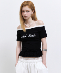 OFF-SHOULDER FRILL CROP TOP_BLACK