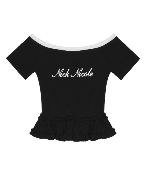 NICK&NICOLE（ニックアンドニコール）の「OFF-SHOULDER FRILL CROP TOP_BLACK（Tシャツ/カットソー・レディース・その他・FREE）」の4枚目の写真
