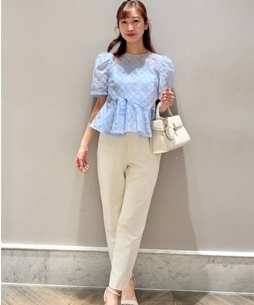 CELFORD セルフォード シアーチェックペプラムトップス OWHT セール】【洗える】シアーチェックペプラムトップス（シャツ/ブラウス