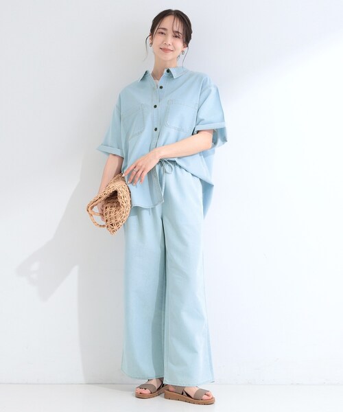 SHOO・LA・RUE(シューラルー)の「【セットアップ可/S-LL】ライトオンスデニム イージーワイドパンツ(デニムパンツ・レディース・ブラック/ライトブルー/ネイビー・03/02/04/01)」の19枚目の写真