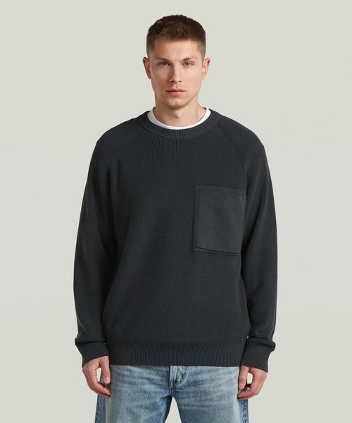 G-STAR(ジースター)の「Raglan Rib Pocket Knit/ラグランリブポケットコットンニットセーター(ニット/セーター・メンズ・ダークブルー/ホワイト系その他・X-SMALL/SMALL/LARGE/MEDIUM/X-LARGE)」の2枚目の写真
