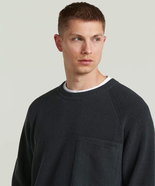 G-STAR(ジースター)の「Raglan Rib Pocket Knit/ラグランリブポケットコットンニットセーター(ニット/セーター・メンズ・ダークブルー/ホワイト系その他・X-SMALL/SMALL/LARGE/MEDIUM/X-LARGE)」の10枚目の写真