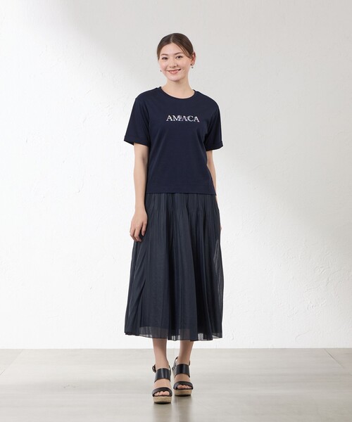 amaca(アマカ)の「花文字Tシャツ(Tシャツ/カットソー・レディース・ダークネイビー/オフホワイト・38/40)」の4枚目の写真